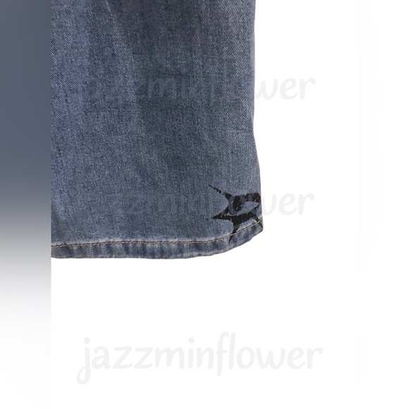 Playboy blue sinner lover‎ butterfly rose playboy bunny embroidered jeans size 7 - Picture 13 of 16